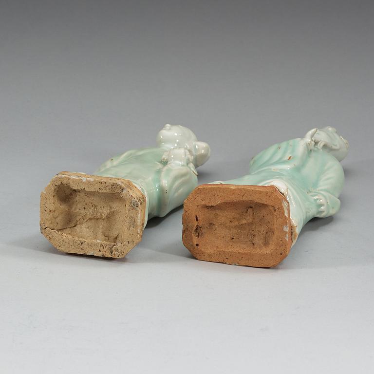Two celadon glazed figures of daoistic deities, Qing dynasty, 18th Century.