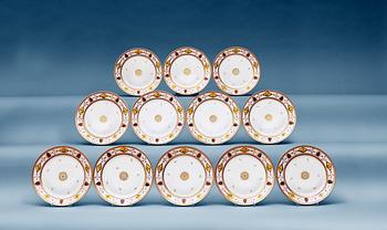 1369. A set of 18 French Empire dessert dishes.