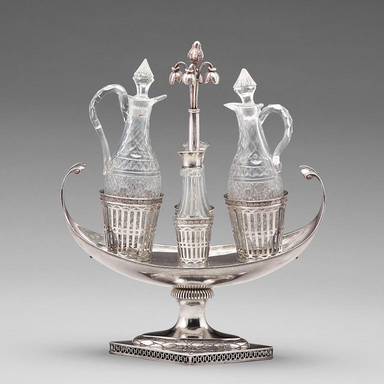 A Swedish late 18th century cruet-set, mark of Pehr Zethelius, Stockholm 1799.