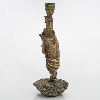 A Russian bronze candle holder, circa 1900.