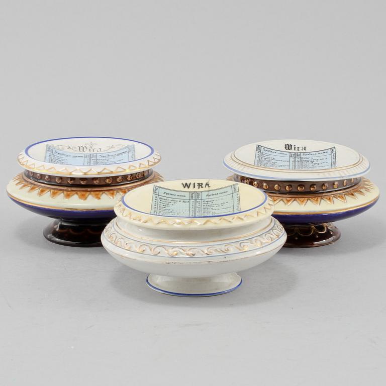 SPELUTENSILIER, 3 st, majolika, Rörstrand, 1800-talets slut.