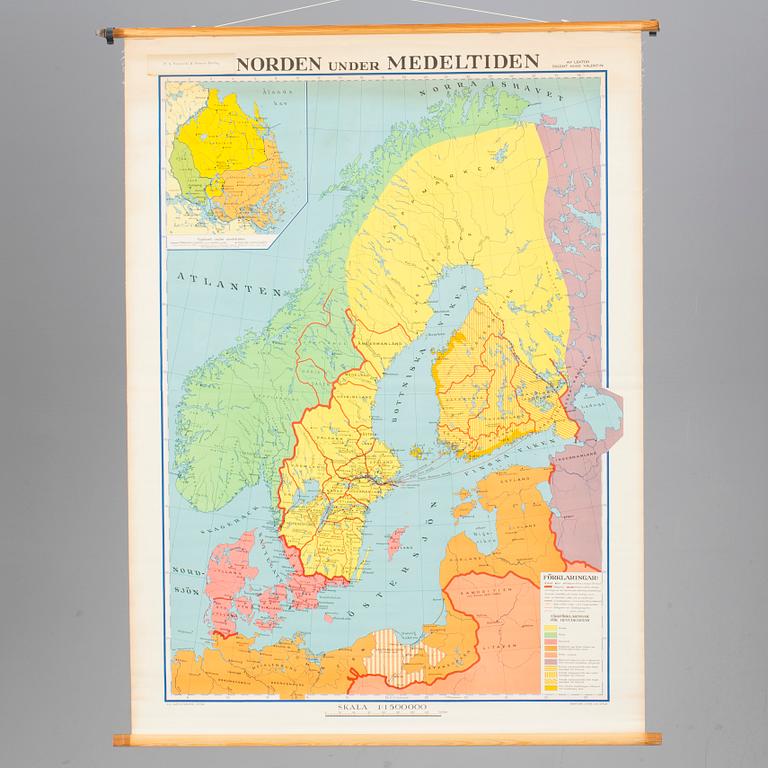 SKOLKARTA, "Norden historia under Medeltiden" Norstedts Skolavdeling Stockholm.