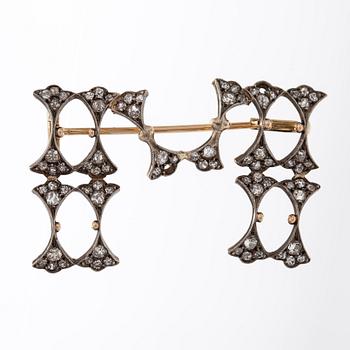 Brosch, 14K guld och gammalslipade diamanter.