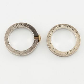 Pia Rauff, two rings in sterling silver set with a round brilliant-cut diamond.