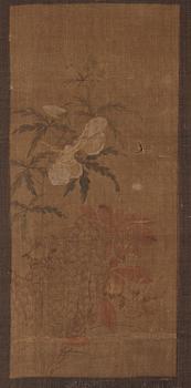 A Chinese scroll painting, ink and colour on silk. Late Ming dynasty/early Qing dynasty.