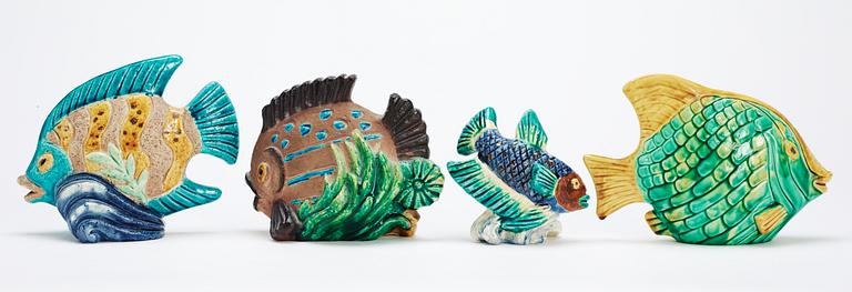 A set of four Gunnar Nylund stoneware figures of fishes, Rörstrand.