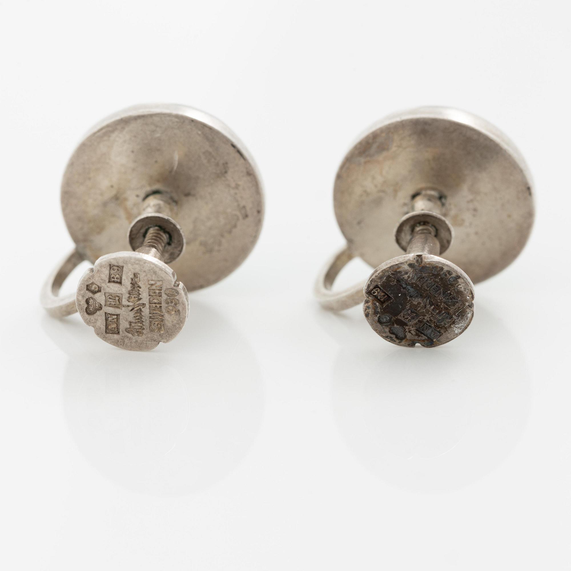 Wiwen Nilsson, a pair of earrings, sterling silver set with green quartz,  Lund 1952.