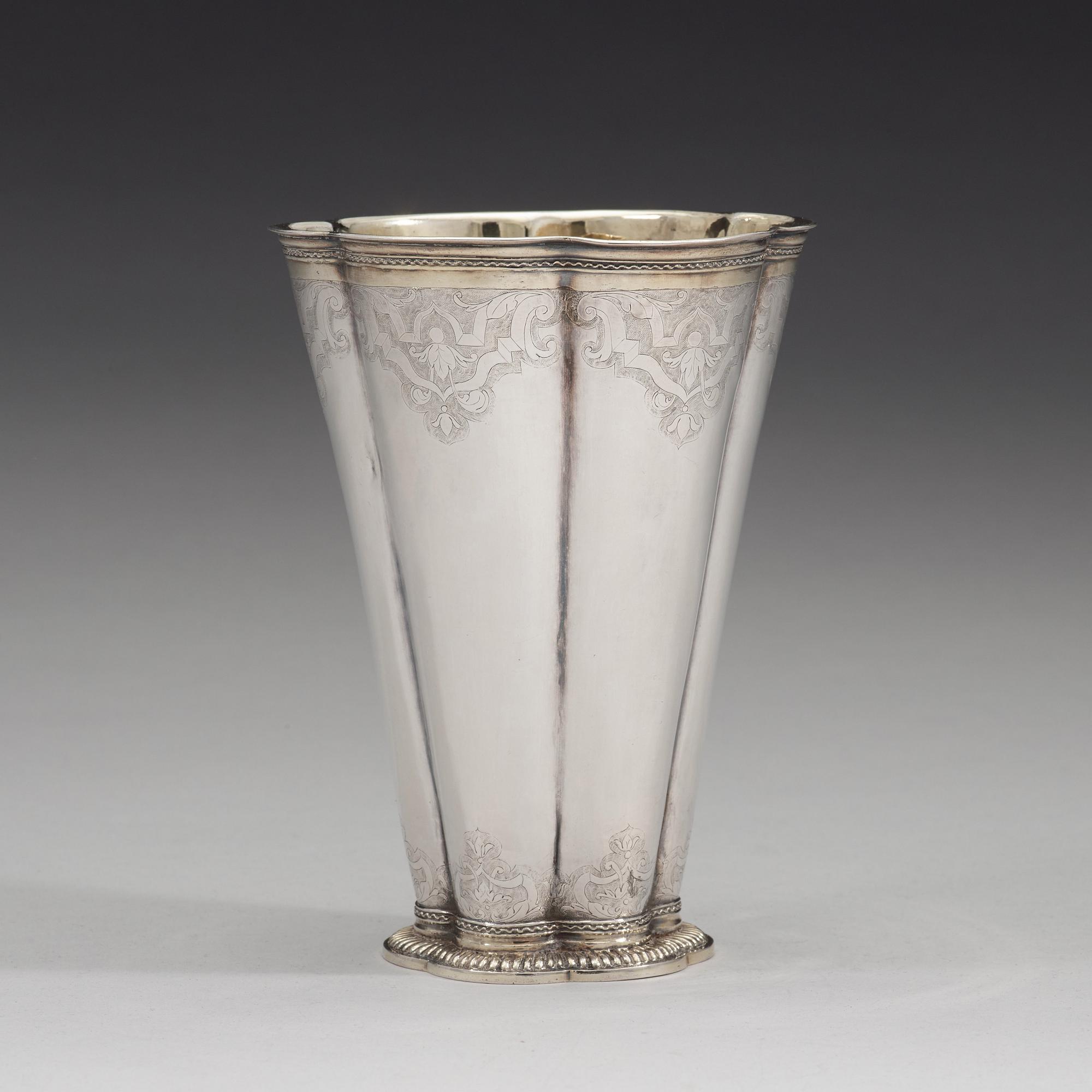 A Swedish 18th century parcel-gilt beaker, mark of Friedrich Heinrich Klinck, Stockholm 1734.