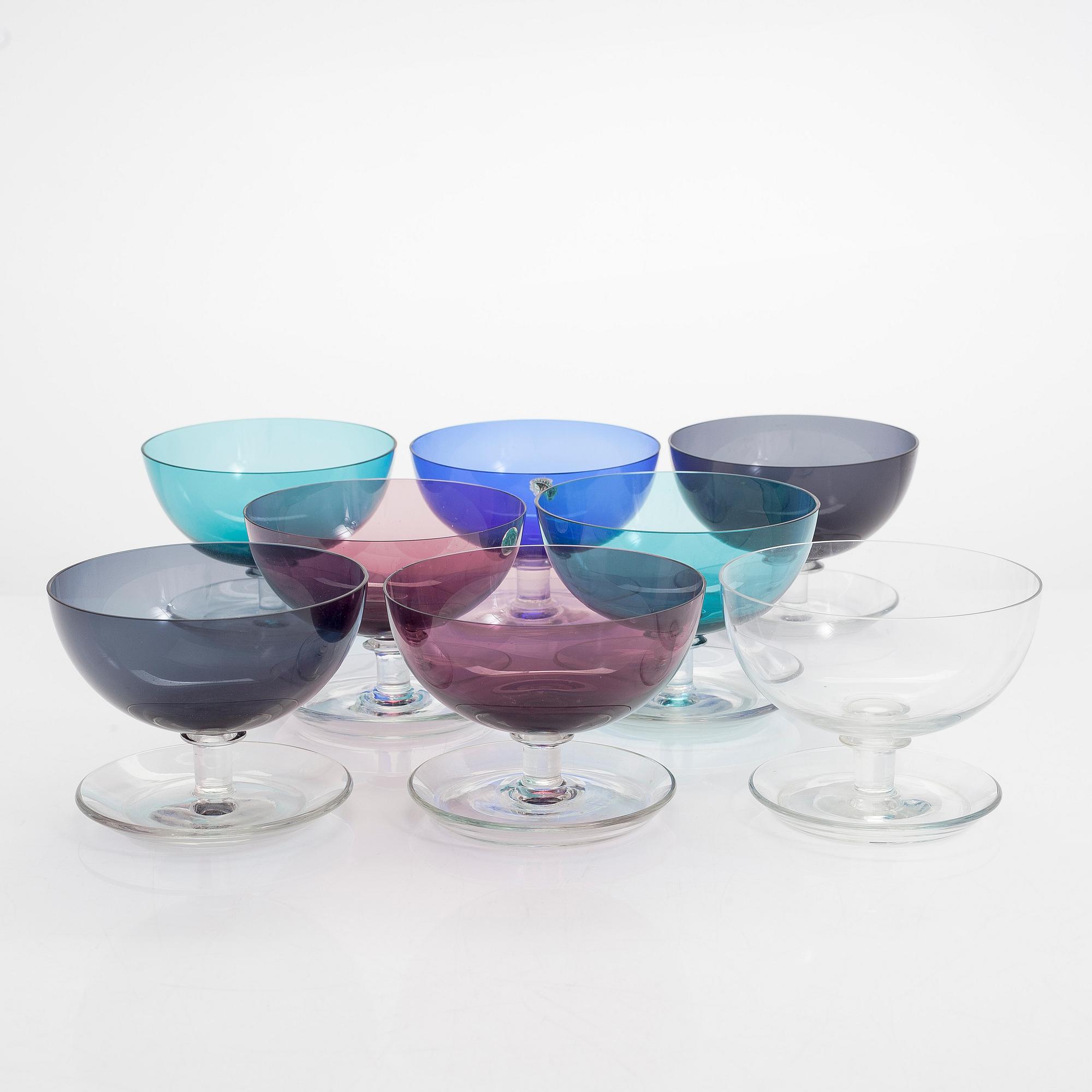 Saara Hopea, eight 1950's / 1960's glass dessert bowls, Nuutajärvi, Finland.