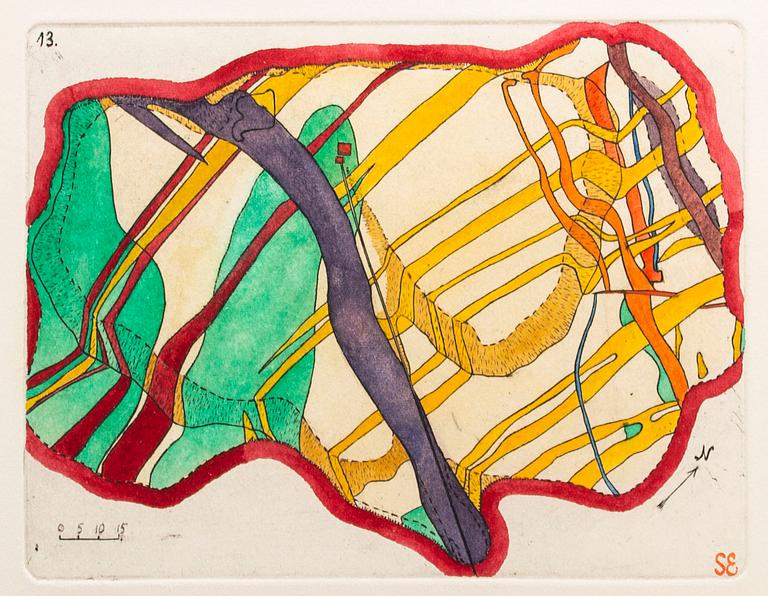 STEN EKLUND, handkolorerad etsning, signerad.