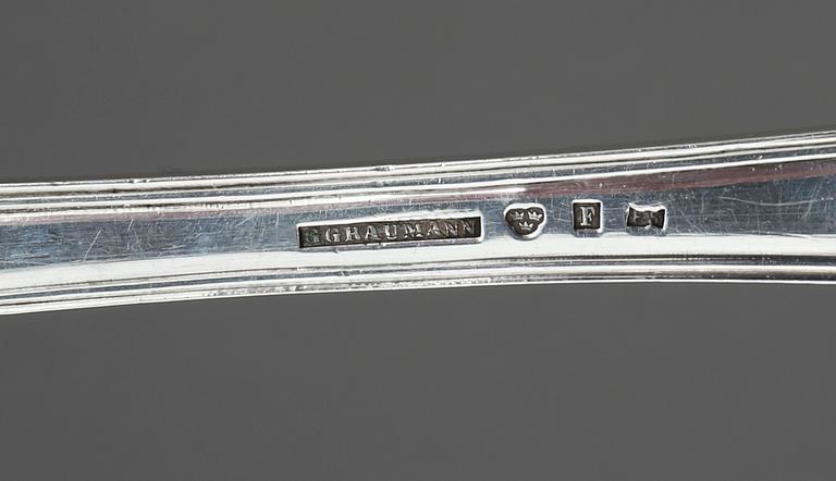 RAGUSKED samt SKEDAR, 6 st, silver, Gustav Graumann, Falun, 1860 respektive 1861. Vikt 548 g.