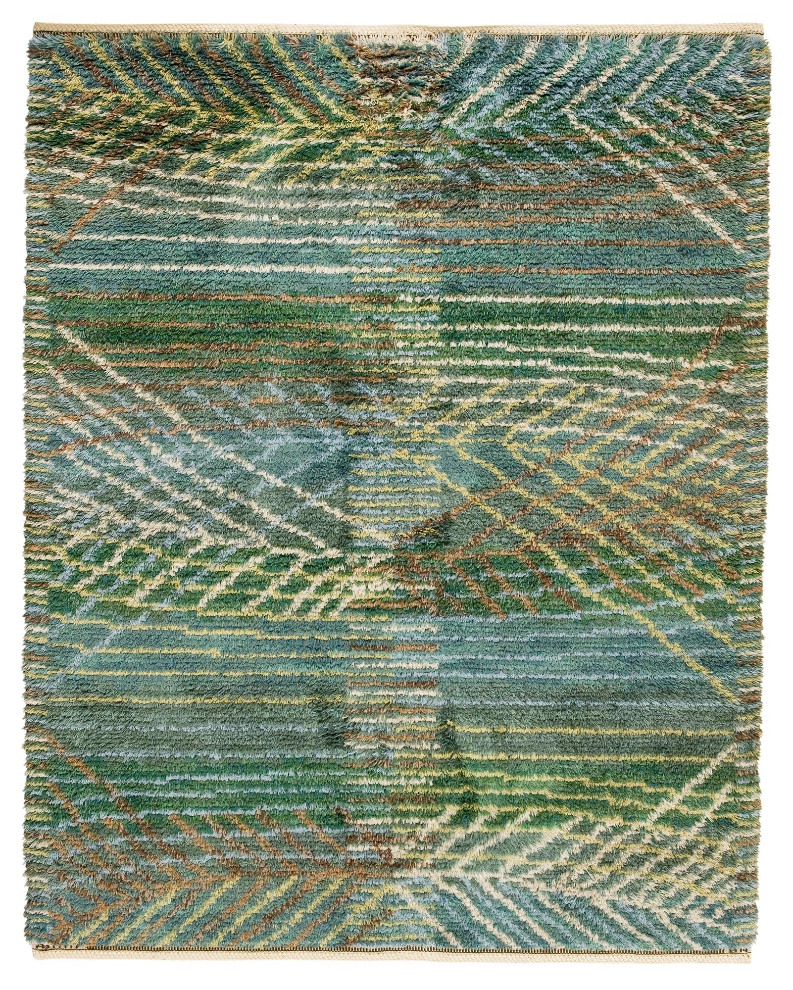 MATTA. "Marina, grön". Rya. 198 x 153,5 cm. Signerad AB MMF BN (AB Märta Måås-Fjetterström, Barbro Nilsson).