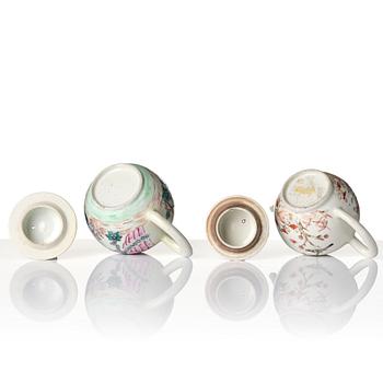 Two famille rose tea pots with covers, Qing dynasty, 18th century.