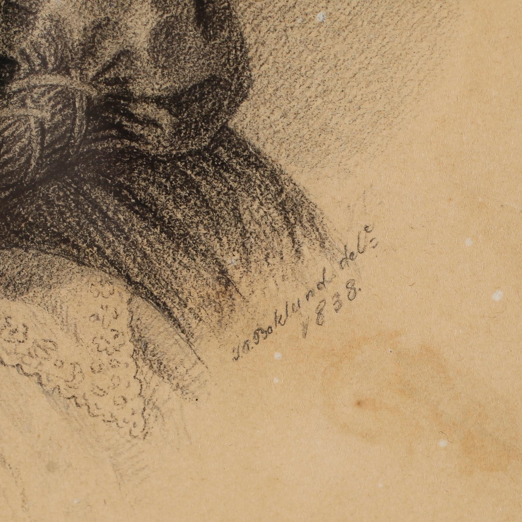 JOHAN CHRISTOFFER BOKLUND, 2 st, blyertsteckningar, signerade och daterade 1838.