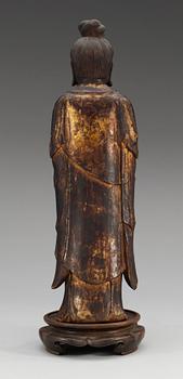 A Japanese lacquered wooden figure of Kannon Bosatsu, Muromachi/Momoyama period, 16th Century.