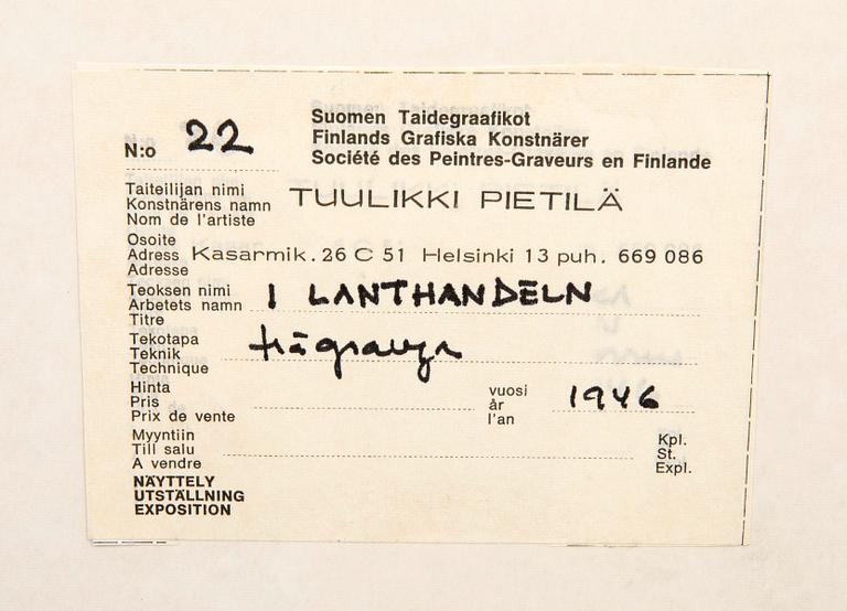 Tuulikki Pietilä, color lithograph and wood engraving, signed, dated, and numbered 1946 4/10 and 1955 4/7.