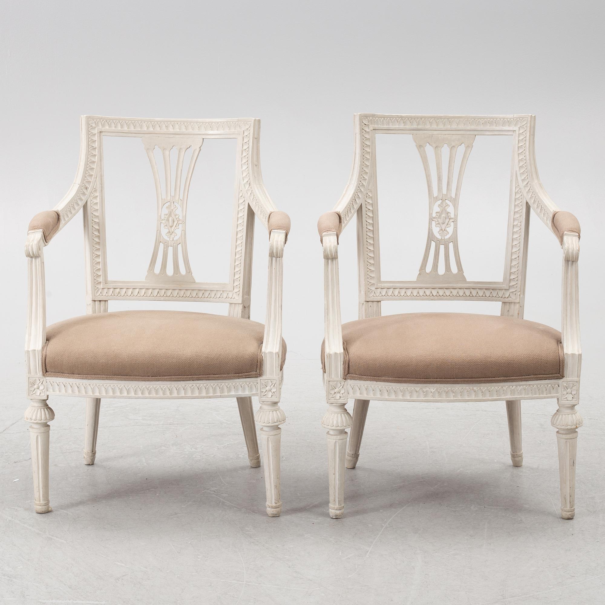 Johannes Andersson, karmstolar, ett par, sengustavianska, Lindome, omkring 1800.