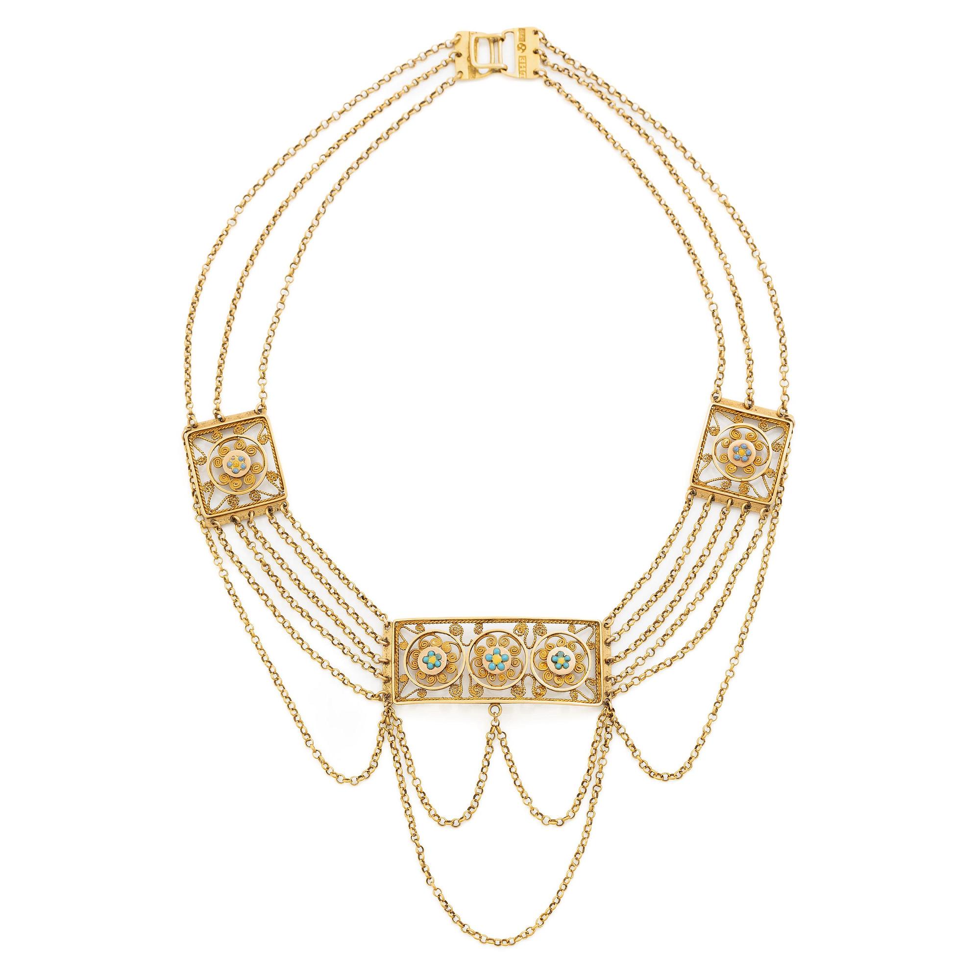 Collier 18K guld med emaljdekor, 1800-tal.