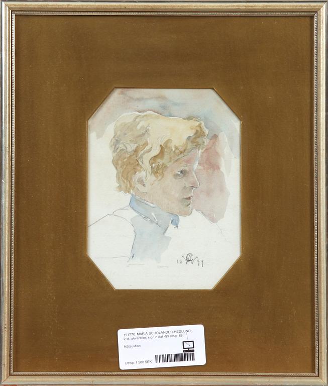 MARIA SCHOLANDER-HEDLUND, akvareller, 2 st, sign o dat -99 resp -89.