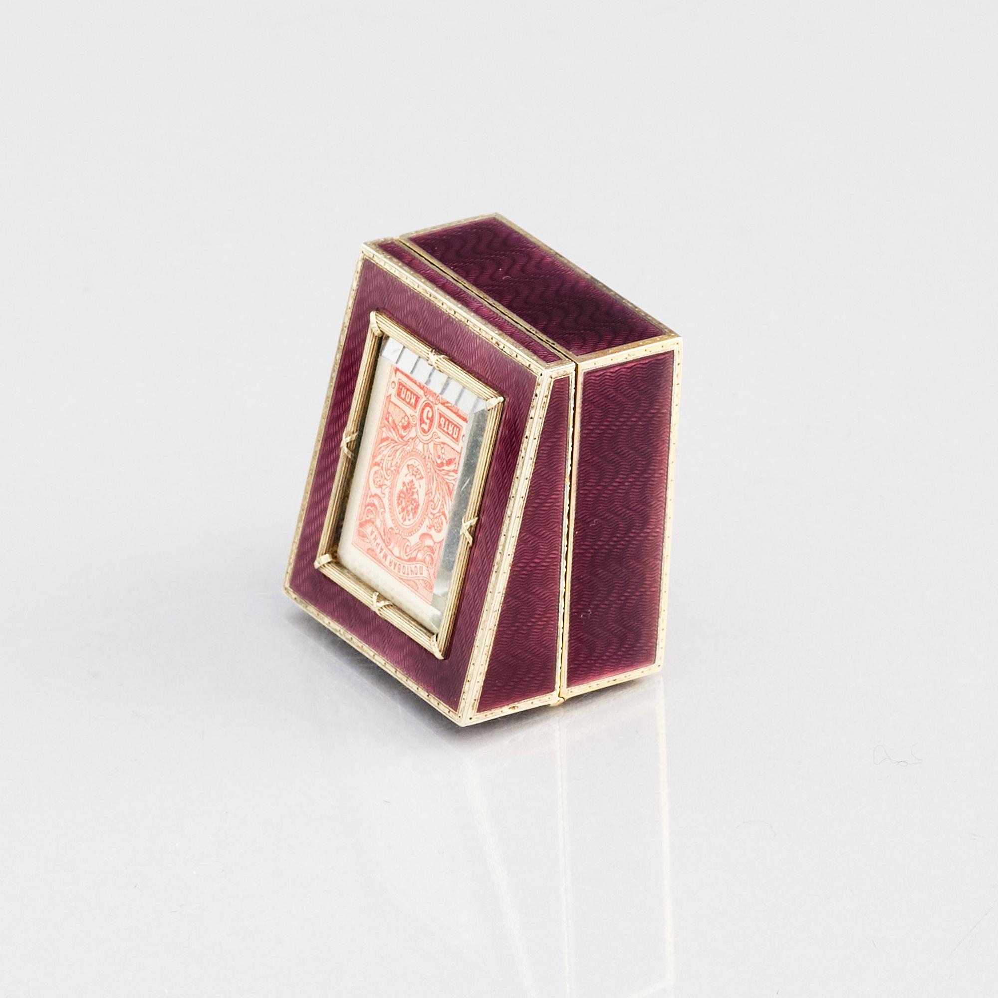 Fabergé, frimärksask, verkmästare Henrik Wigström, guld, silver och emalj, S:t Petersburg 1908-17.