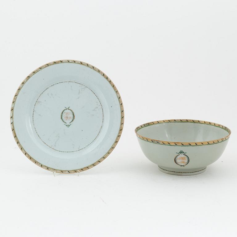 A punch bowl and dish, Qing dynasty, late 18th Century.