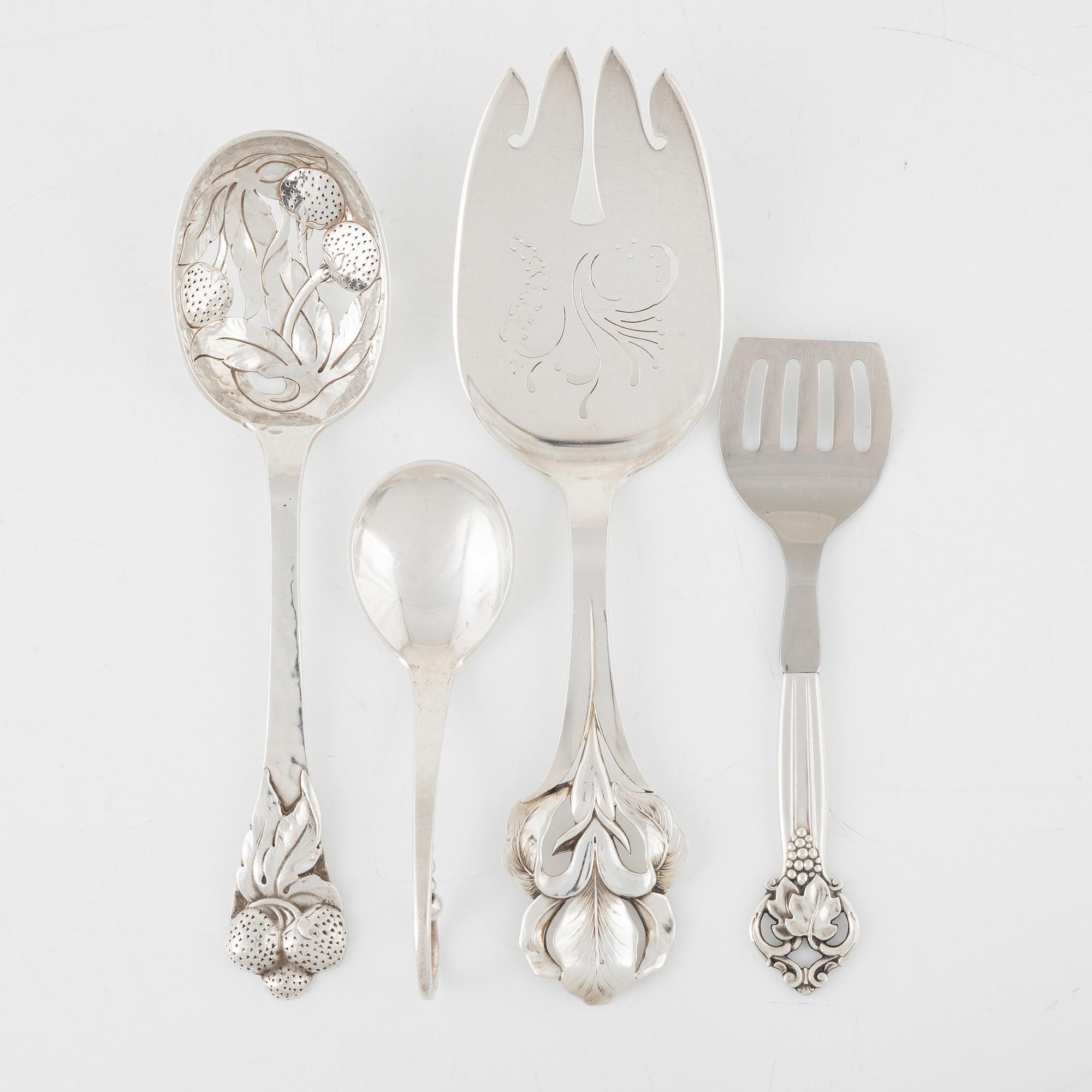 Bestick, 4 delar, silver, Danmark, bl a Cohr, 1920-60-tal.