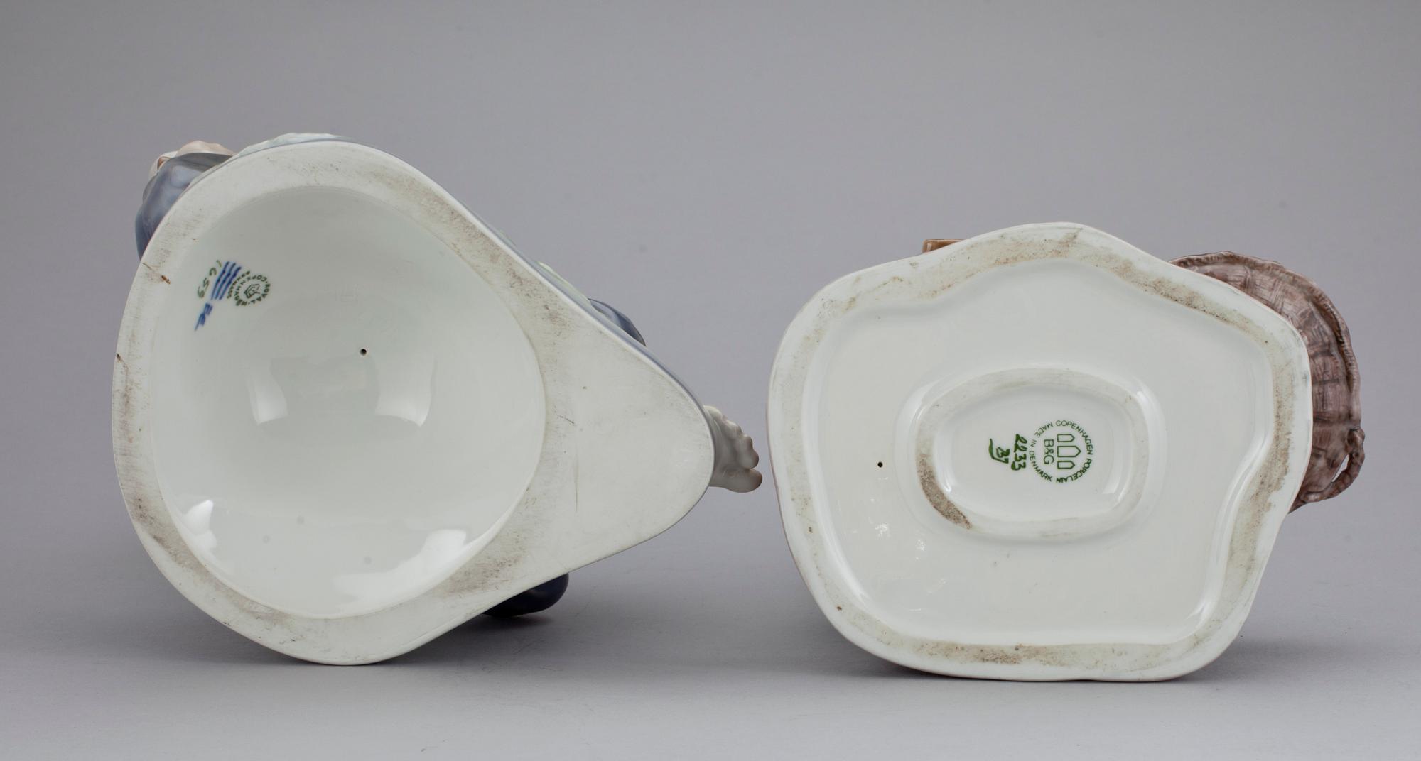 FIGURINER, 2 st, porslin, Royal Copenhagen samt Bing Gröndal.