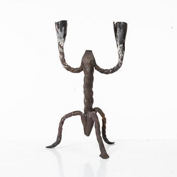 A two-light wrought iron candlestick, Sweden, 18th / early 19th century.