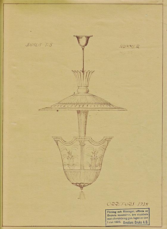 Edward Hald, a chandelier model "HD 55", Orrefors, ca 1928.