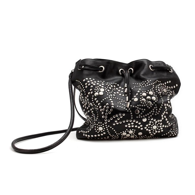 SONIA RYKIEL, a black leather shoulder bag with silver colored studs.