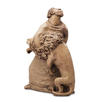 An Åke Holm stoneware sculpture of 'Simpson and the lion', Höganäs 1950's-60's.