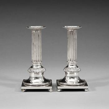 438. A pair of Swedish early 19th century silver canlesticks, Carl Magnus Ryberg, Stockholm 1807.