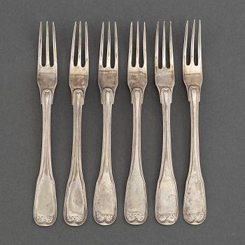 6 swedish silver dessert forks, mark of  Jacob Lampa, Stockholm 1777.