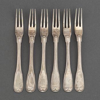 6 swedish silver dessert forks, mark of  Jacob Lampa, Stockholm 1777.