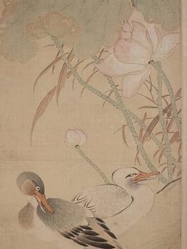 Ma Yuanyu After, Birds by a rock formation next to a lotus pond.