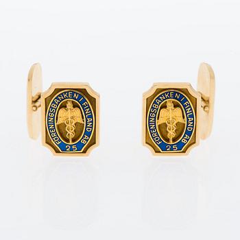 MANSCHETTKNAPPAR, ETT PAR, guld 18 k och emalj, Auran kultaseppä, Åbo 1983, vikt 14 g.