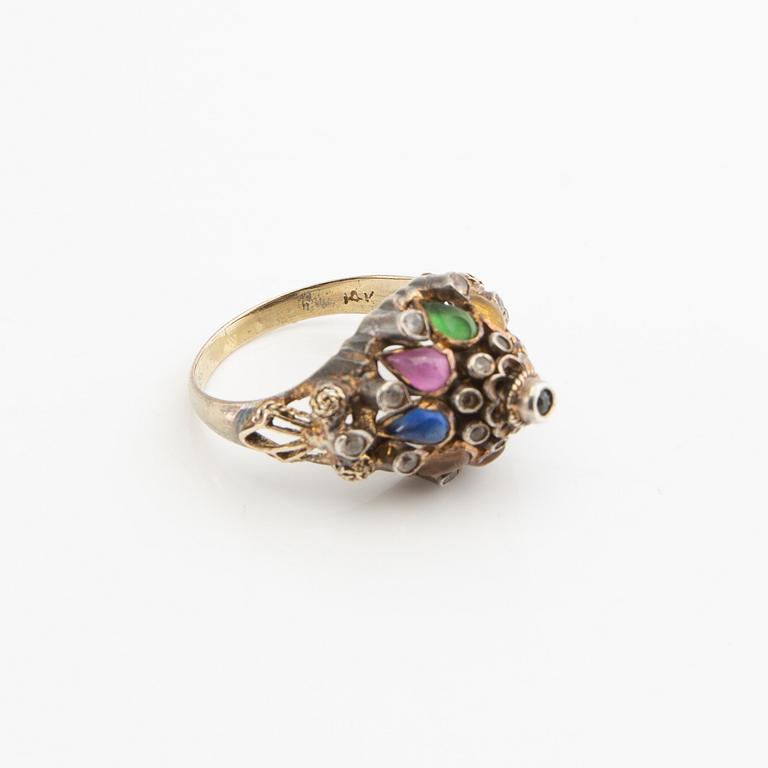 Ring, 14K gold with various coloured gemstones.