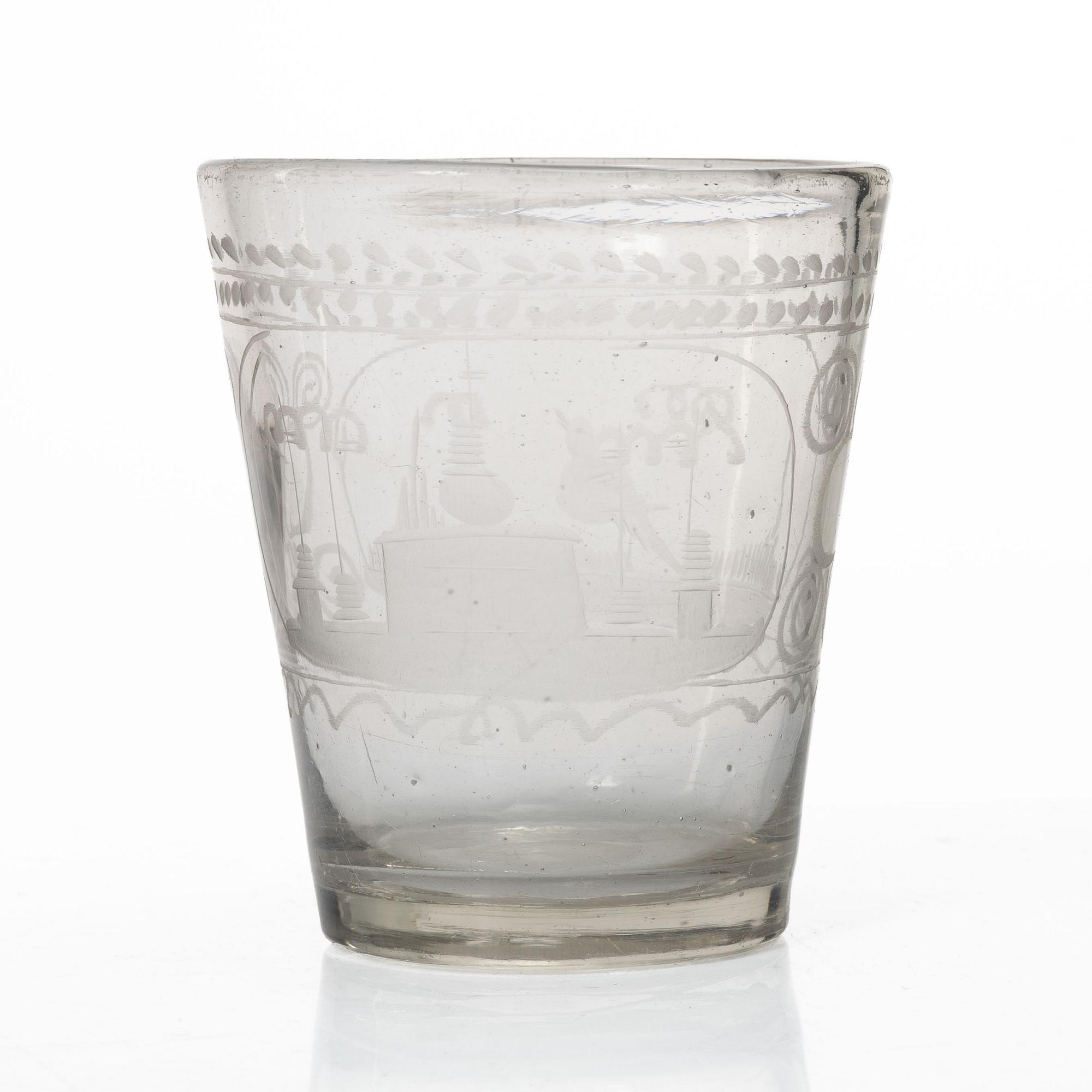 Goblet glass and trophy. Germany, 18th century.