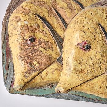 Tyra Lundgren, a wall sculpture 'Yellow fish', executed in her own workshop, Sweden, probably 1950s.