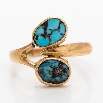 Ring, cabochon cut turquoise stones, 14K gold, Tillander, Helsinki 1957.