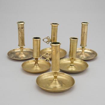 LJUSSTAKAR, 6 st, mässing, 1800-tal.