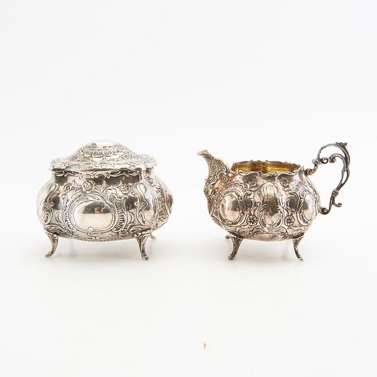 Sugar bowl and cream jug silver Rococo style Gewe Malmö 1962.