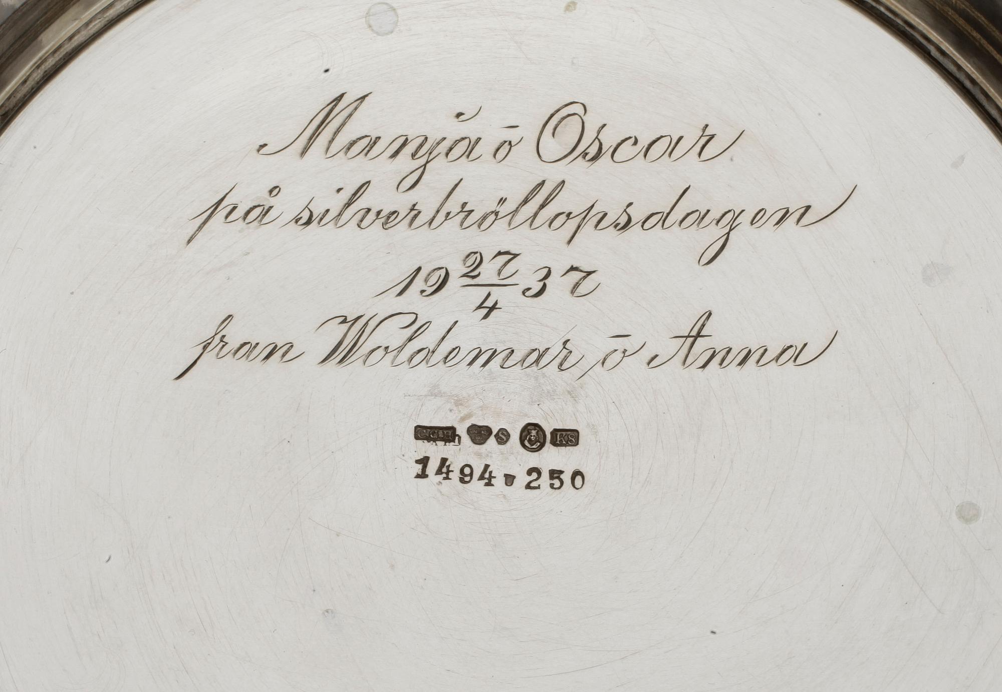 SKÅL, silver, CG Hallberg, Stockholm, 1936, vikt ca 382 gram.