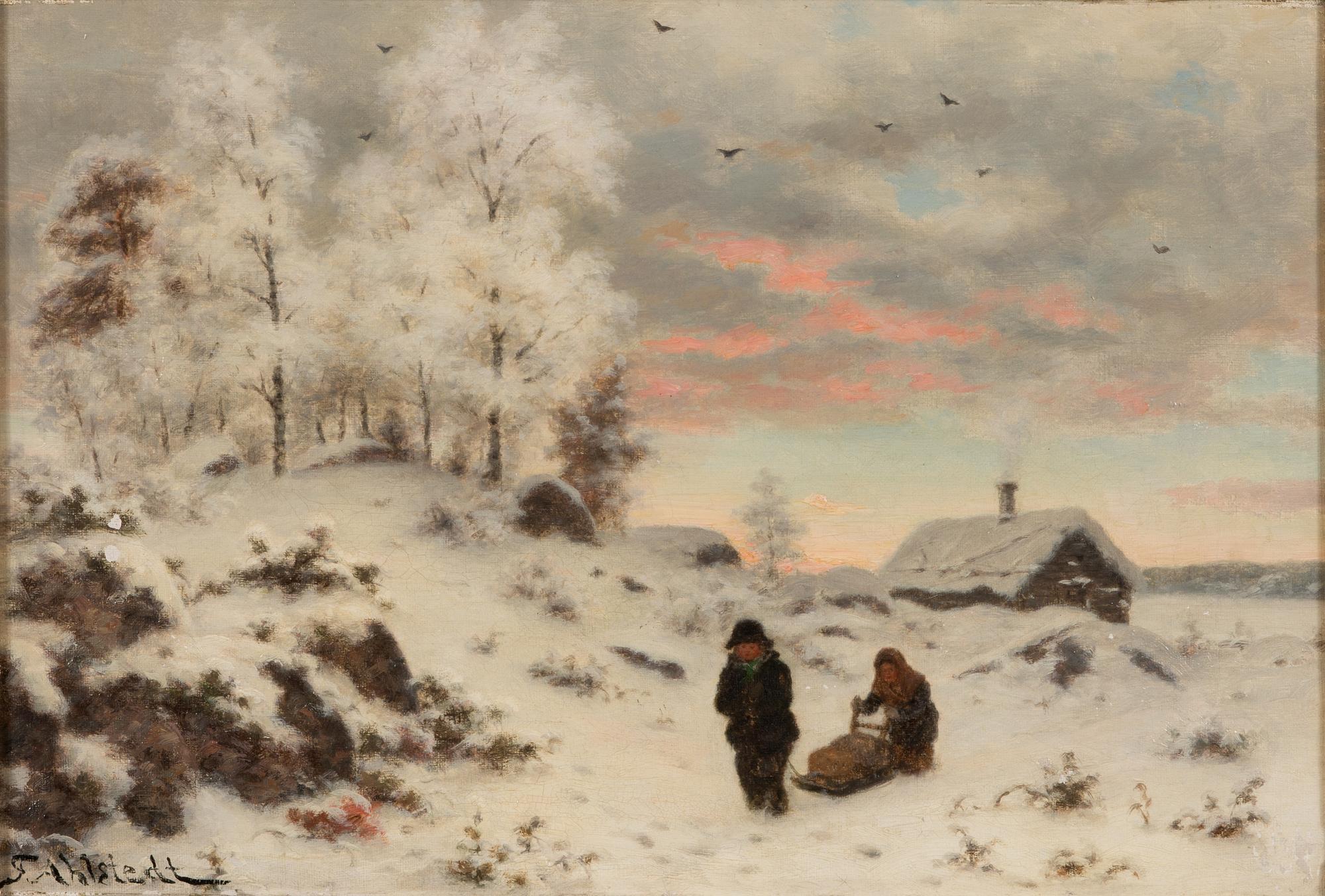 Fredrik Ahlstedt, Children in winter landscape.