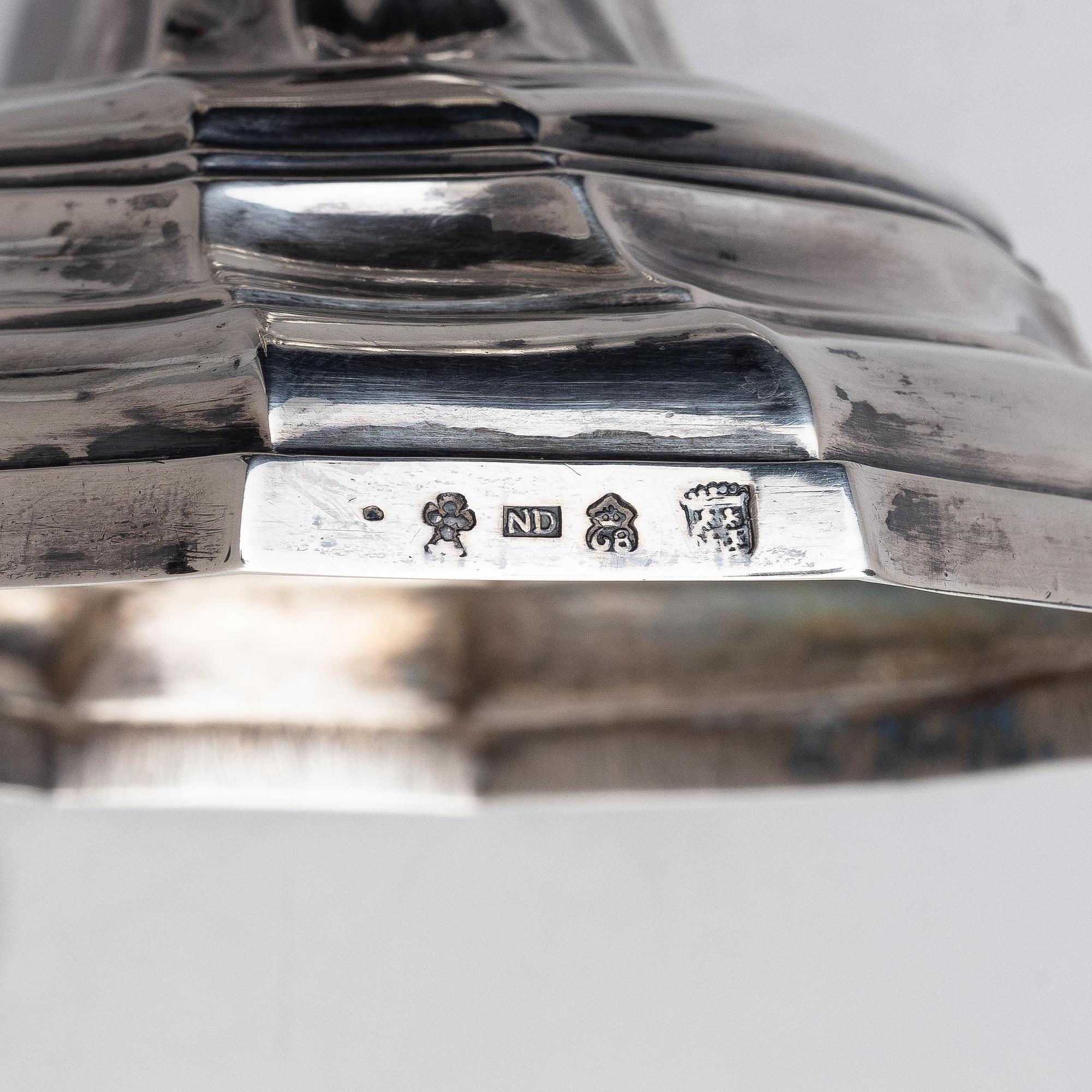 A pair of Belgian silver candlesticks, Hainaut, Ath, Belgium, 1768.