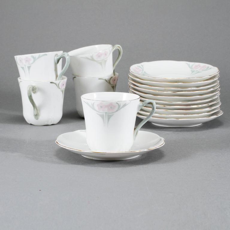 KAFFESERVIS, 5 delar, porslin, jugend, Alf Wallander, Rörstrand, tidigt 1900-tal.