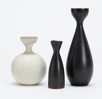 Three Carl-Harry Stålhane stoneware vases, Rörstrand.