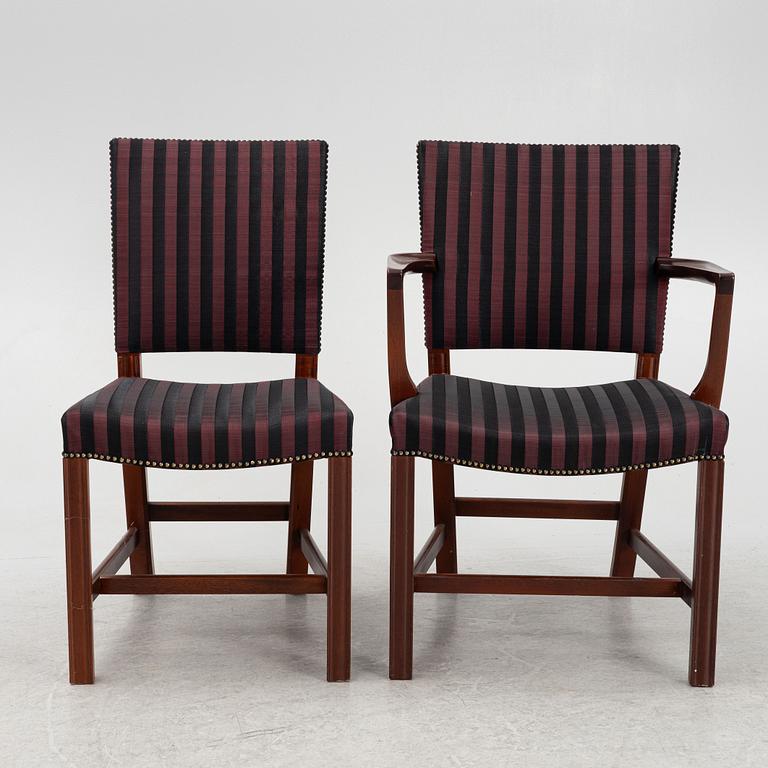 Kaare Klint, karmstolar, 8 st,  samt stolar, ett par, "Red Chair", Ruud Rasmussen, Danmark, 1900-talets mitt.