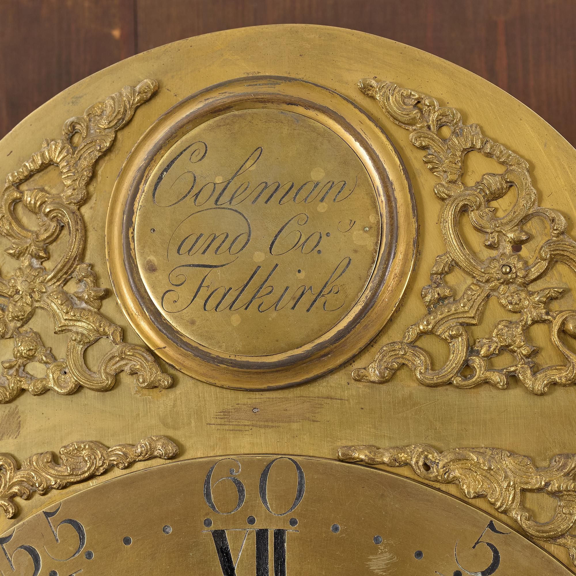 Longcase clock, circa 1800, signed Coleman & Co, Falkirk.