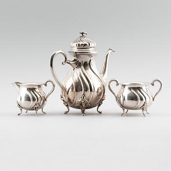 KAFFESERVIS, 3 delar, silver, Danmark 1950. Vikt ca 1017 gram.